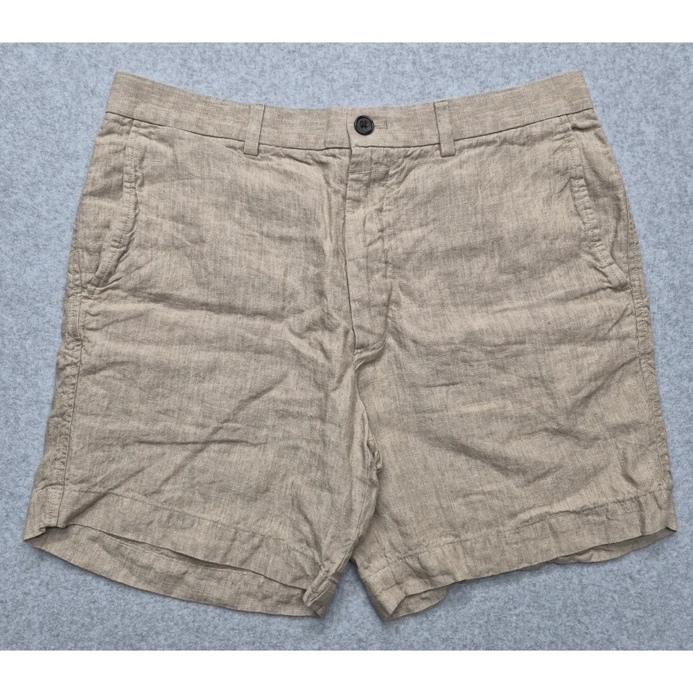Banana Republic Shorts Mens Size 33 Tan Linen Blend Chino Oatmeal Casual Flat